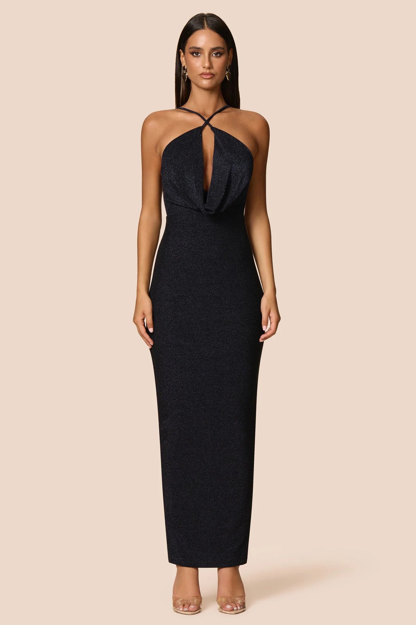 sachin and babi light blue dress Formal Black and White Halter Cross-Neck Maxi Dress – chiclody