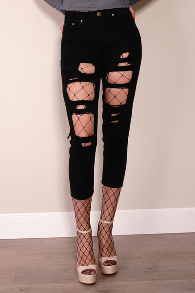 Black ripped skinny jeans with fishnet clearance