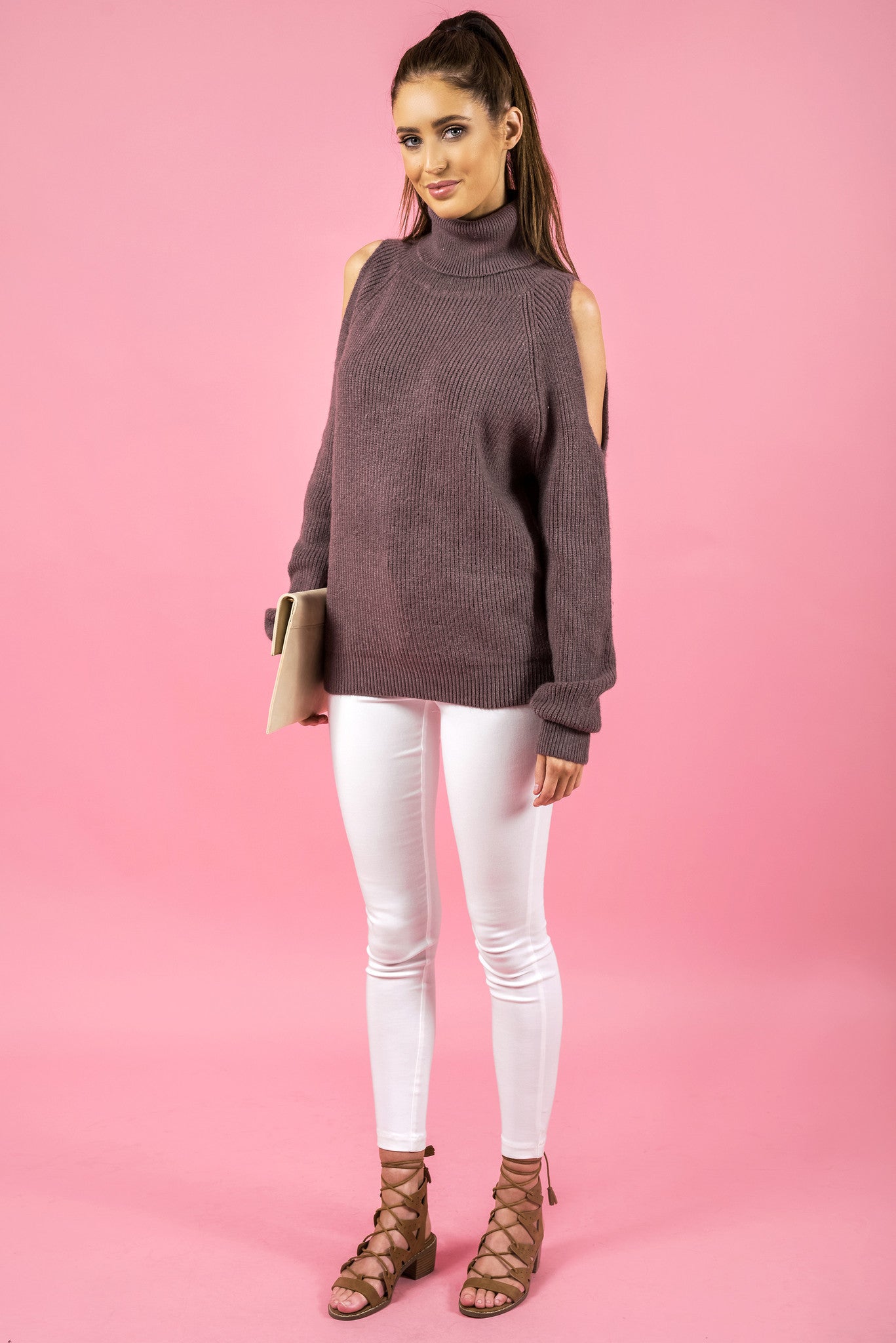 Cold Shoulder Turtleneck Knit in Mauve by Style State side