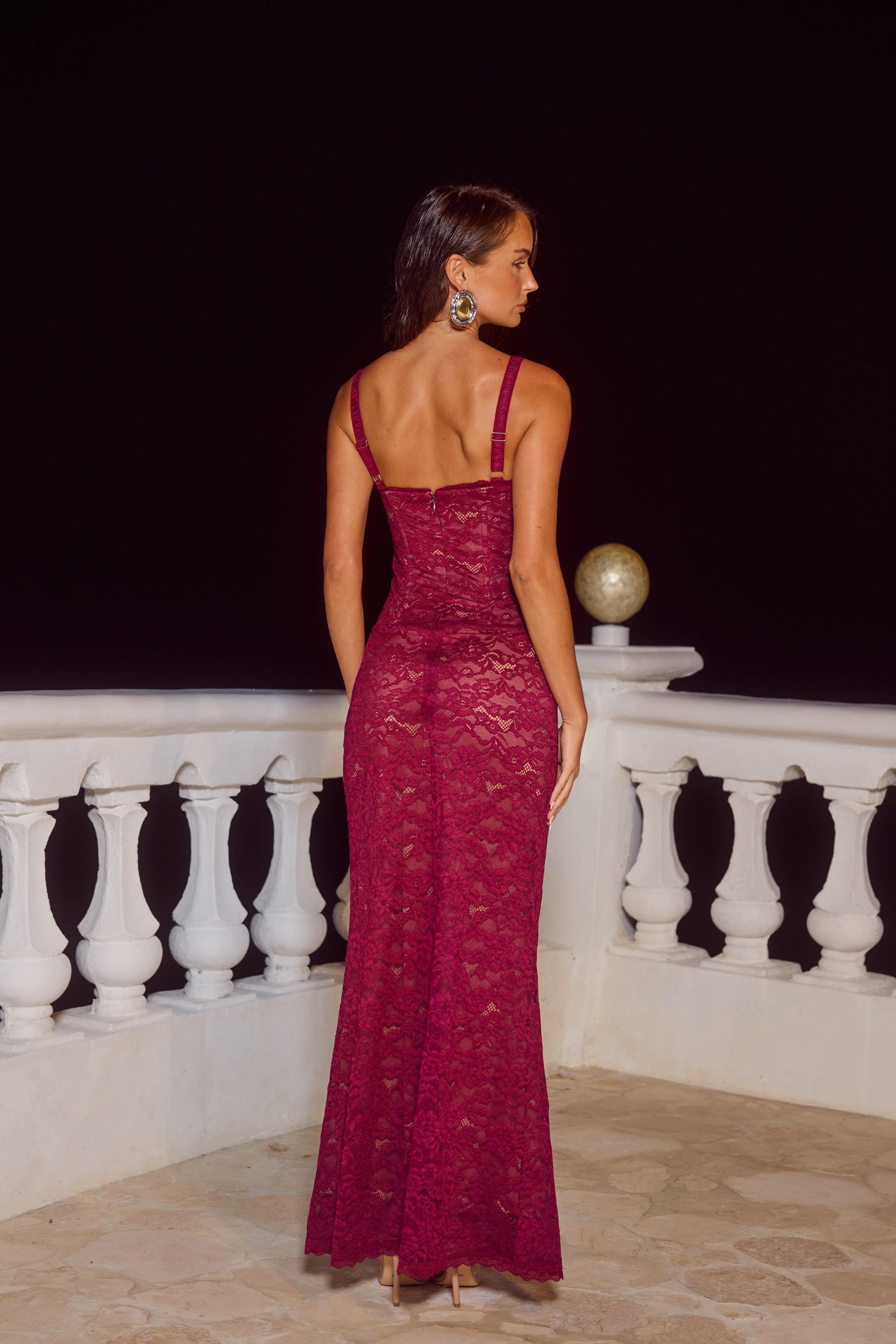 Hailee Lace Corset Maxi Dress - Wine