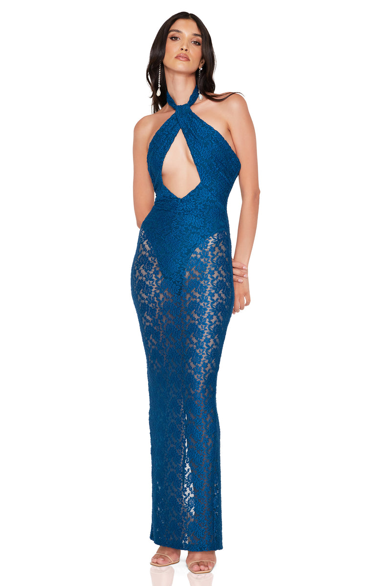 Roxana Halter Gown in Teal by Nookie