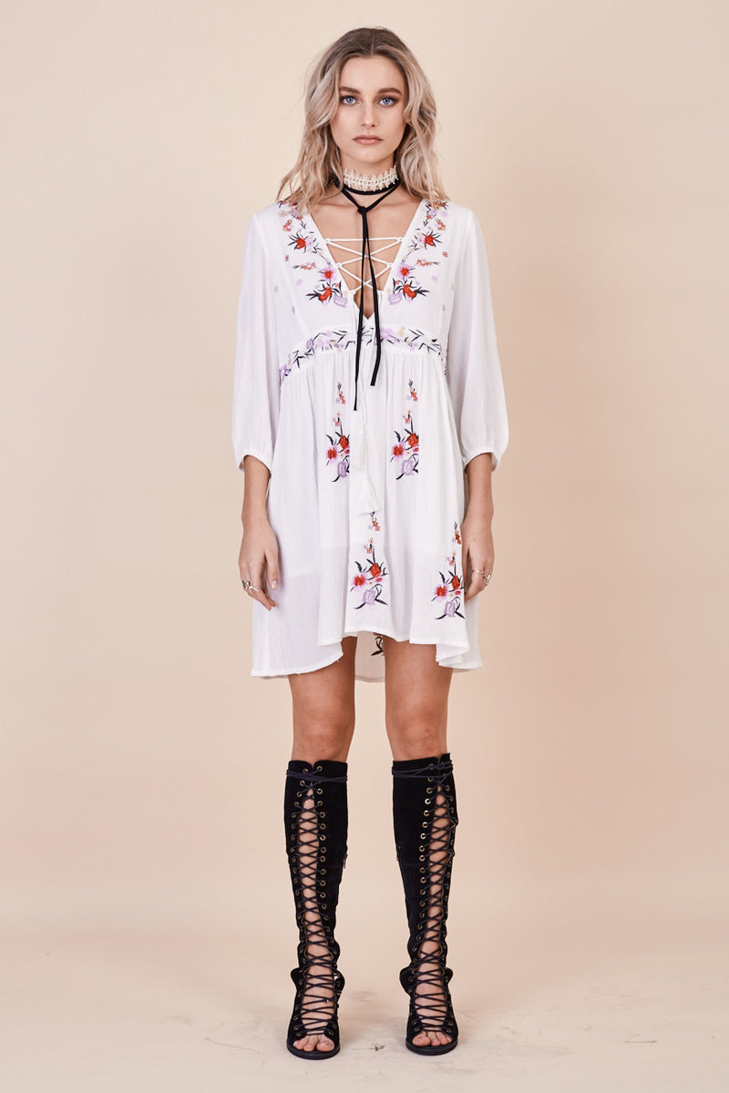Sun Chaser Embroidered Dress in White by Morrisday The Label