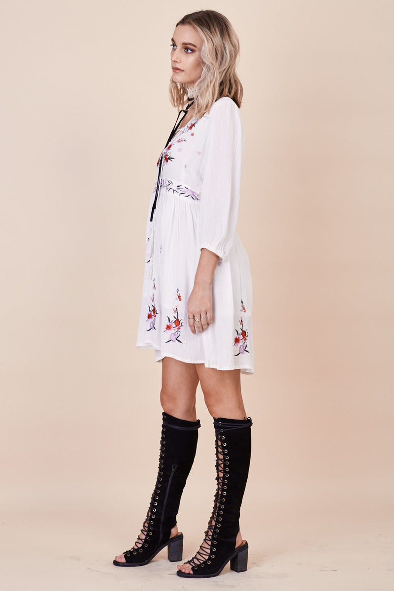 Sun Chaser Embroidered Dress in White by Morrisday The Label