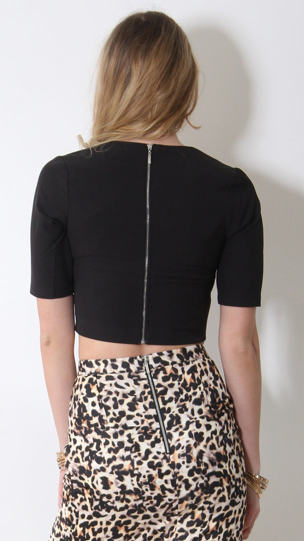 Runaway top, crop back view of the Brody Crop Top in black.
