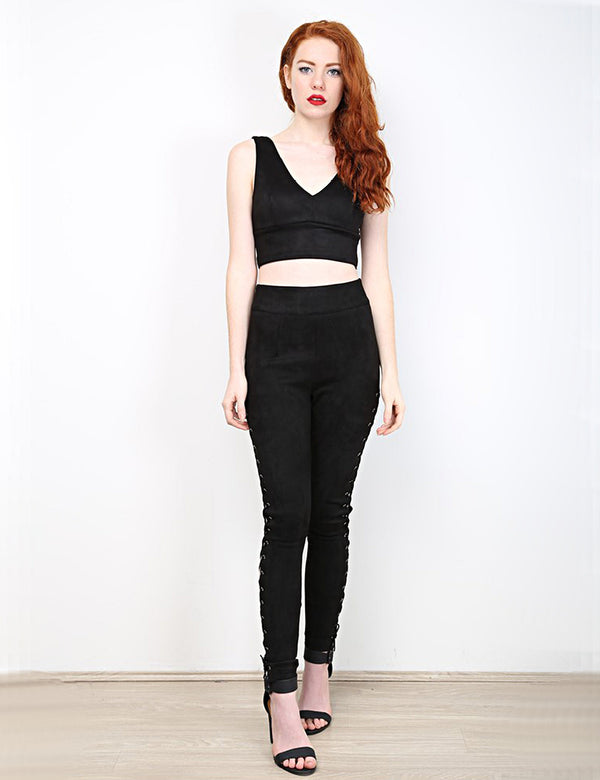 Cupid Laced Leggings in Black front full view