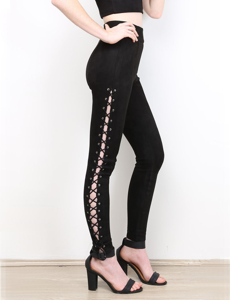 Cupid Laced Leggings in Black side crop view