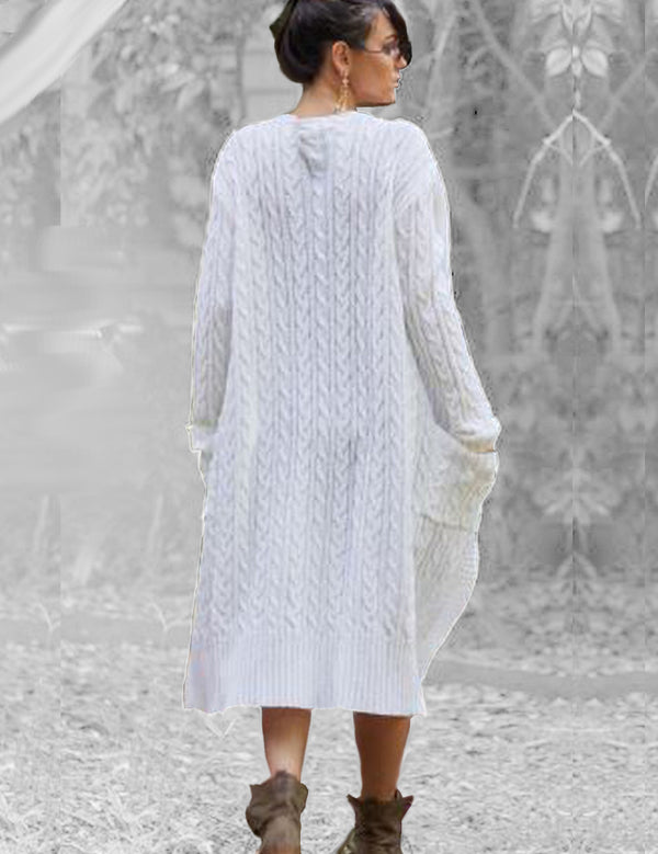 Felix Cable Knit Coat in White by Sundays the Label Back Full View 2