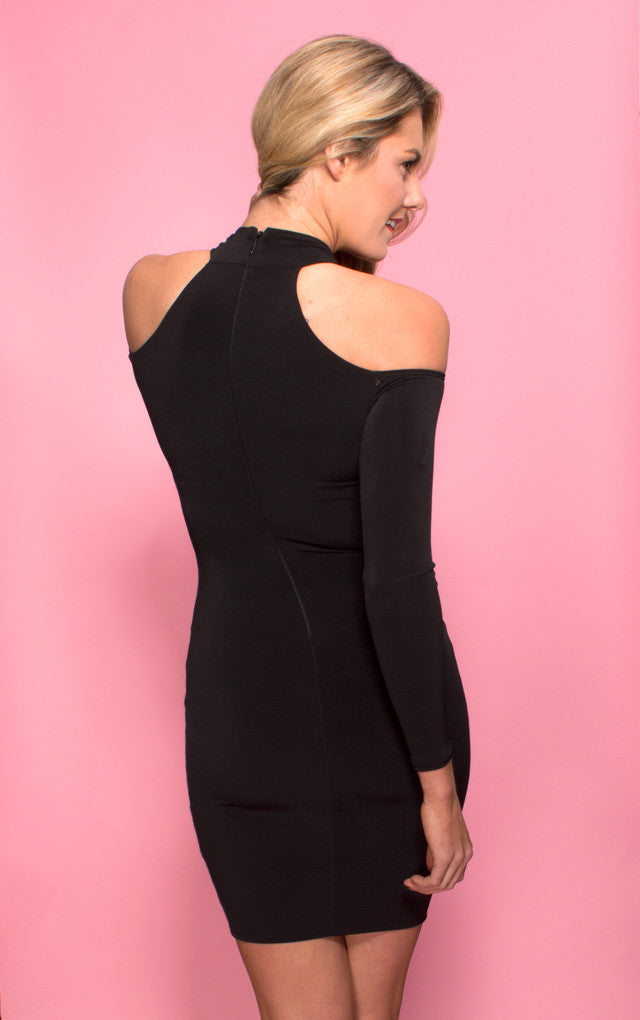 Girl Talk Off the Shoulder Mini Dress, a Nookie dress. Back Crop View.