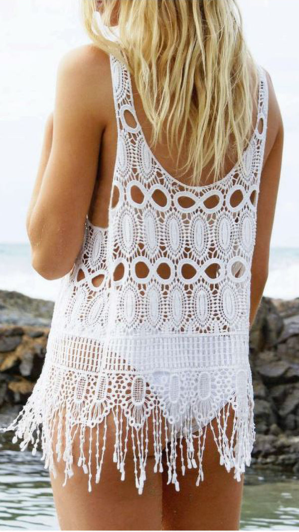 Mimi Tassel Top in White by Le Salty Label
