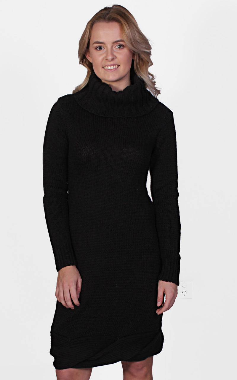 Sara Roll Neck Knit Dress by Madison Square Clothing Front Crop View