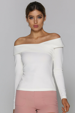 Bad AF Fashion top, front view of long sleeve off the shoulder Avia top.