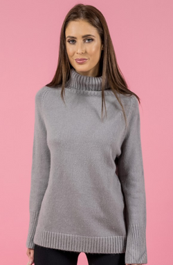 Style State jumper, crop front view of Turtleneck Split Sleeve Knit in grey.