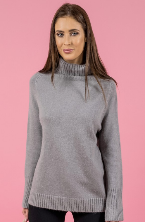 Style State jumper, crop front view of Turtleneck Split Sleeve Knit in grey.