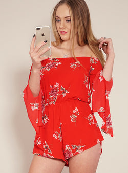 Reverse Playsuit, front view of Loving Alice, a floral playsuit.