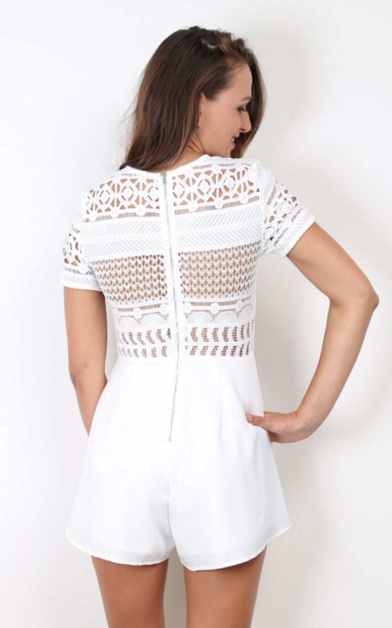 White Lace Playsuit by Electric Honey
